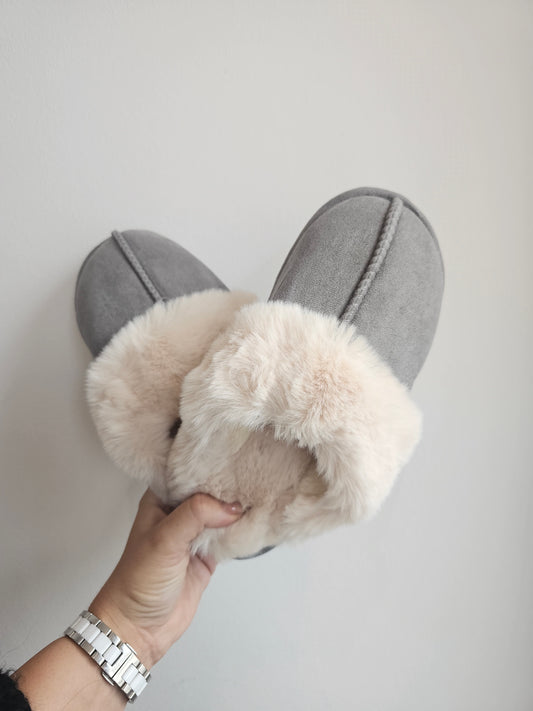 Faux Suede Cosy Slippers in Grey