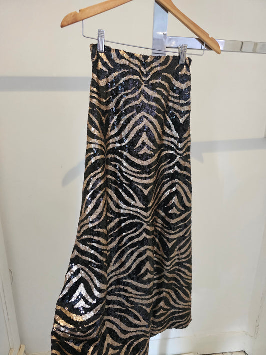 Zebra Print Sequin Midi Skirt