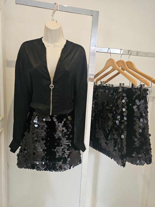 Black Sequin Mini Skirt