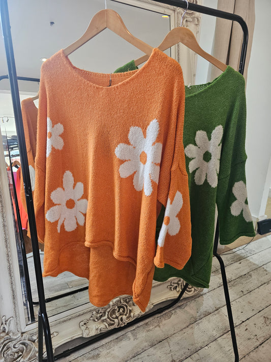 Flower print light knit jumper