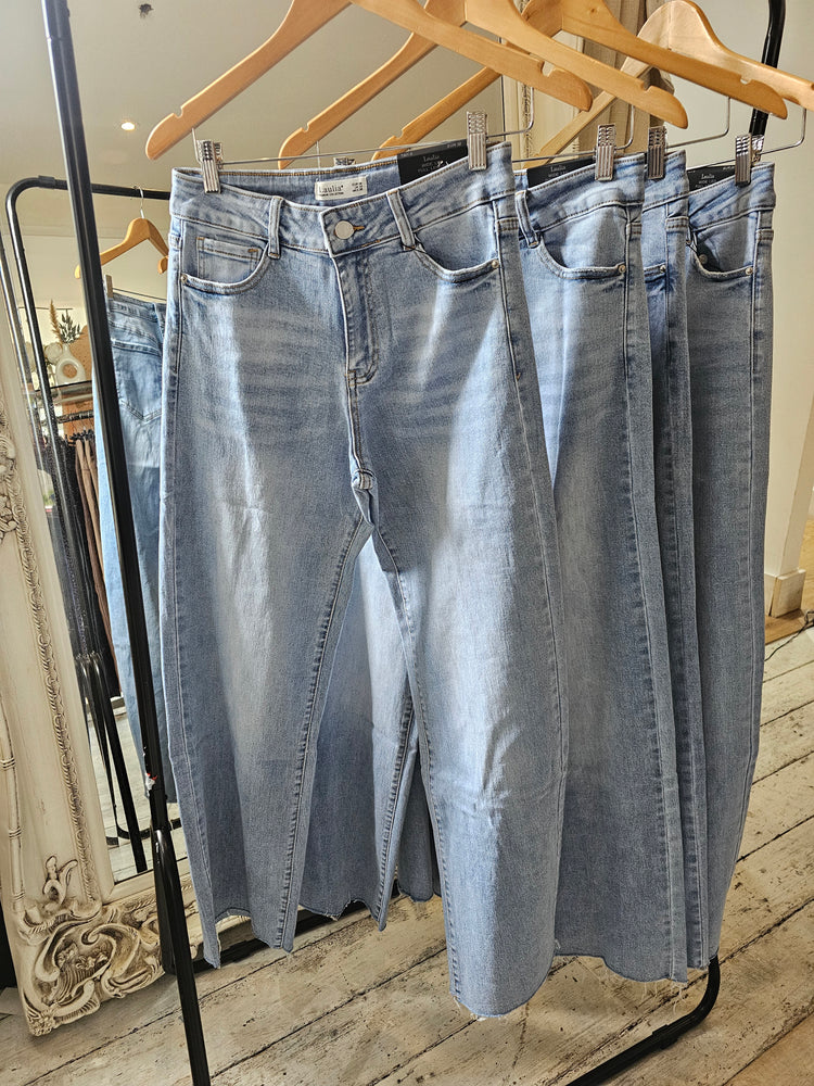 Blue Denim Wide Leg Jeans