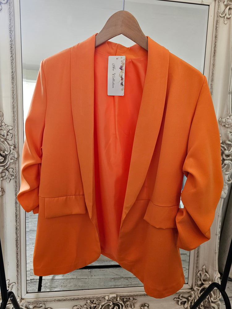 Ruched sleeve blazer in Orange
