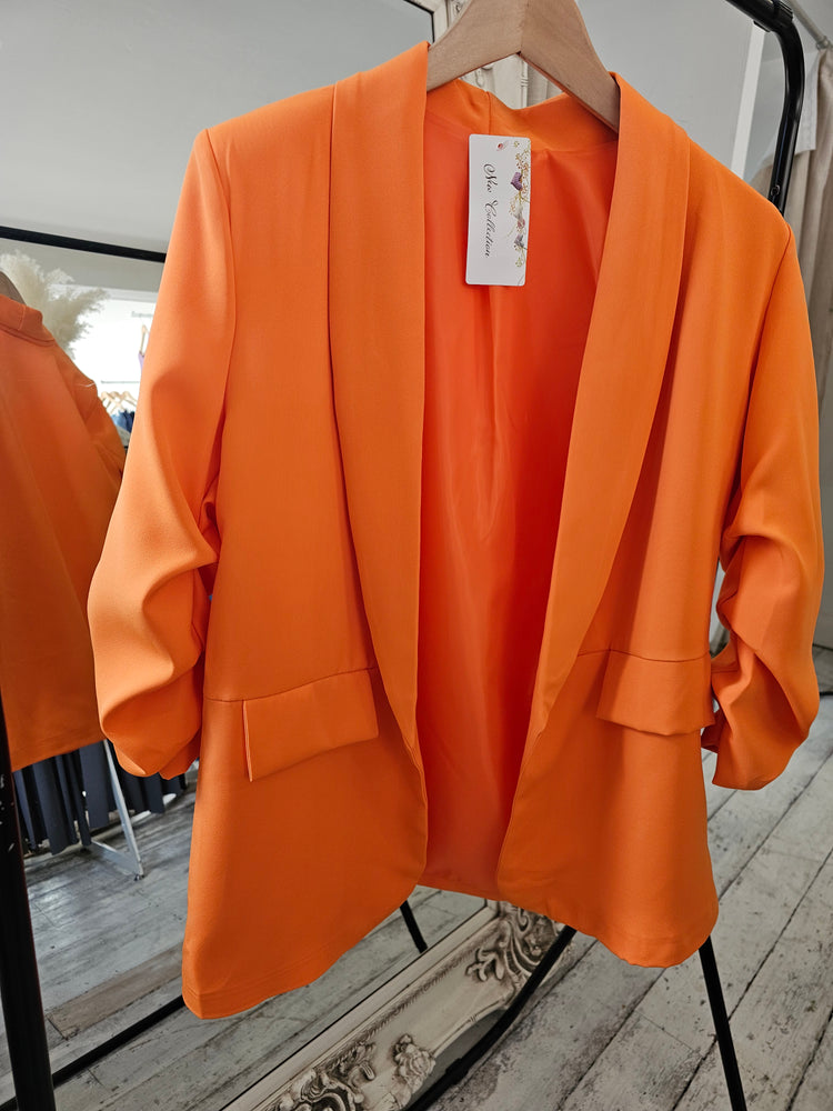 Ruched sleeve blazer in Orange