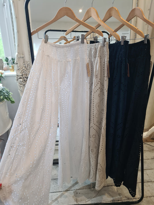 Broderie Anglaise Wide Leg Trouser