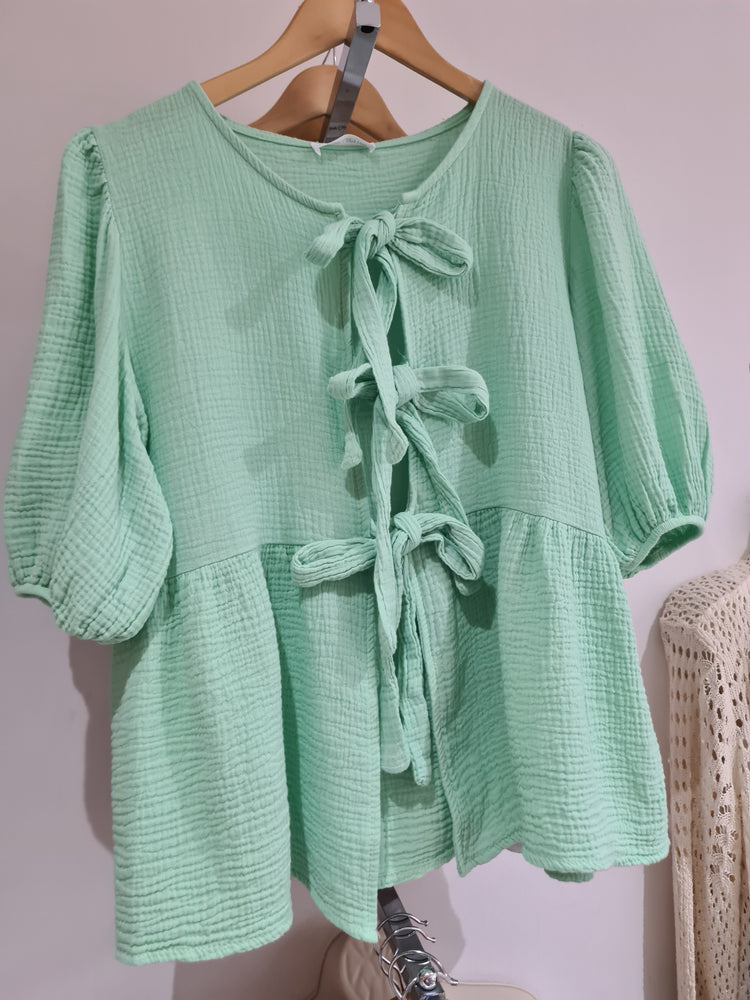 Cheesecloth tie front detail blouse