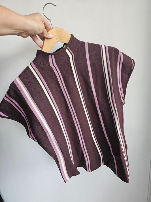 Zadie High neck Asymmetric knit in Chocolate/Pink