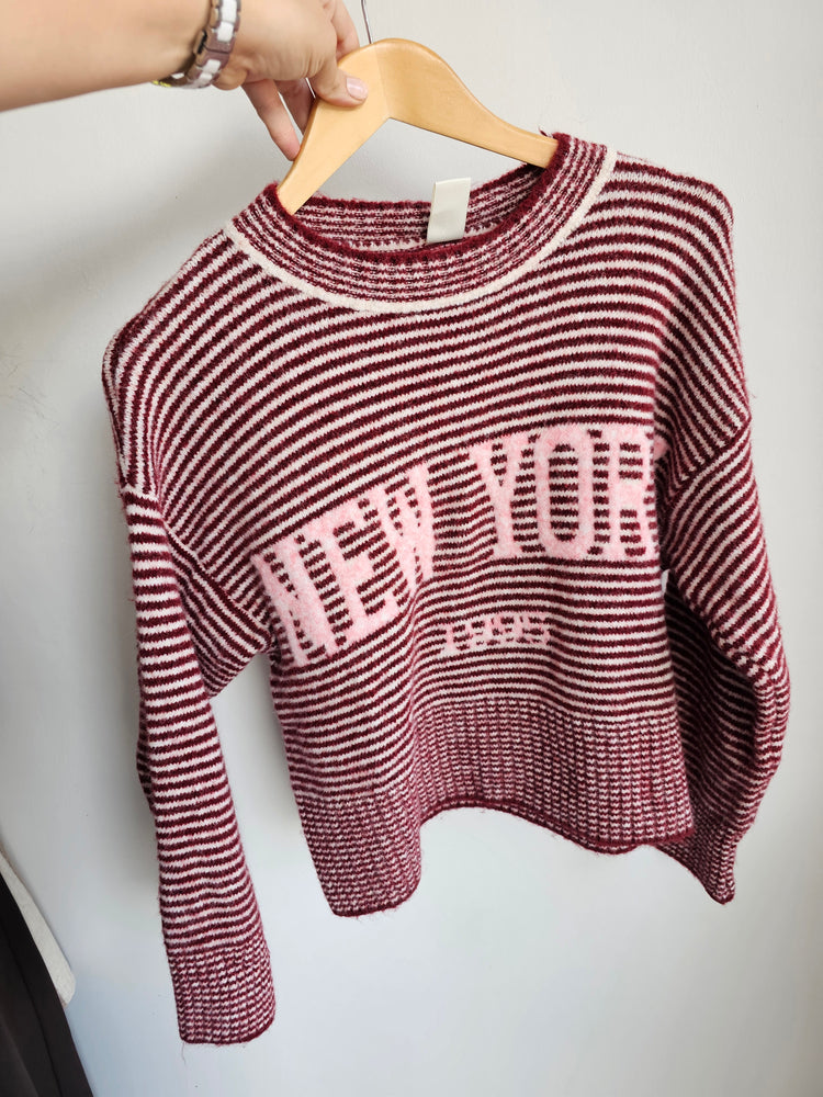 New York Striped Wool Jumper in burgundy