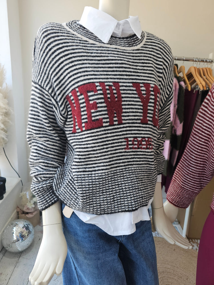 New York Striped Wool Jumper in Black