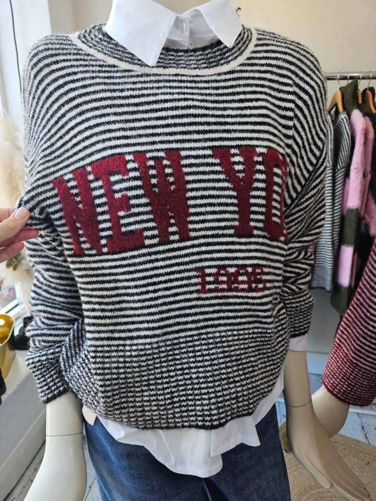 New York Striped Wool Jumper in Black