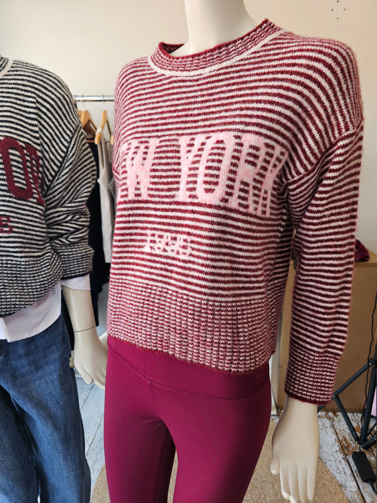 New York Striped Wool Jumper in burgundy