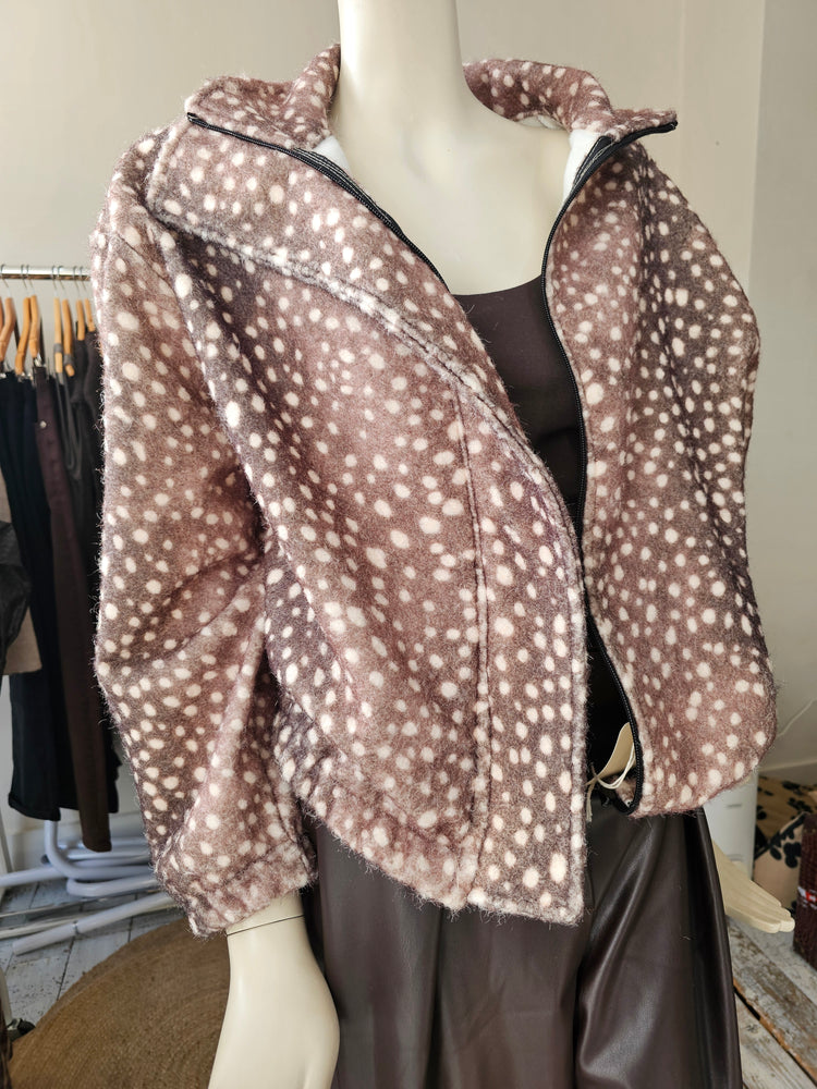 Fawn deer print funnel neck jacket