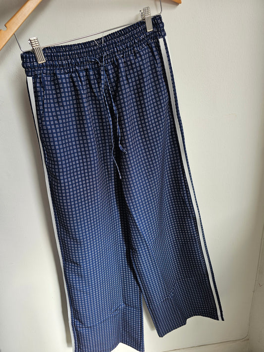 Trinny checked square stripe detail trousers in navy