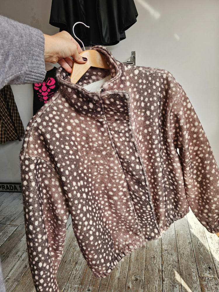 Fawn deer print funnel neck jacket