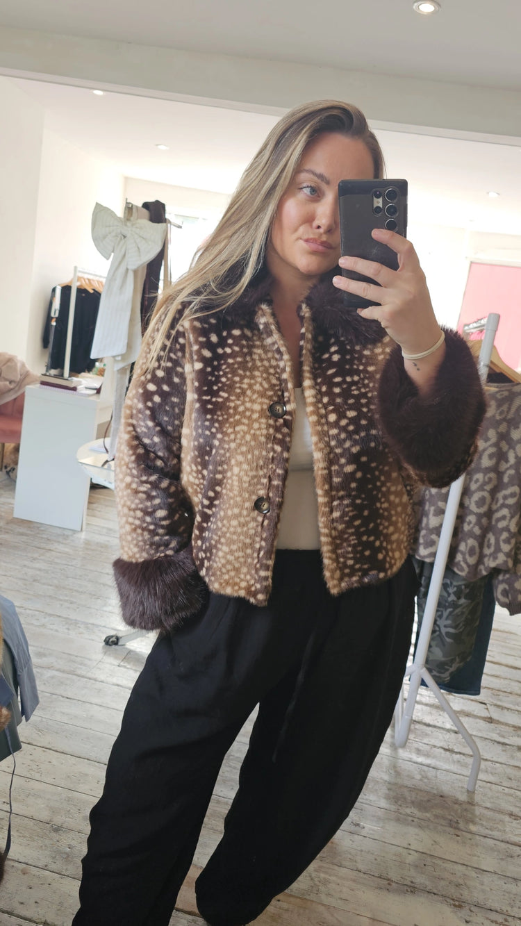 Bambi faux fur collar jacket in chocolaté