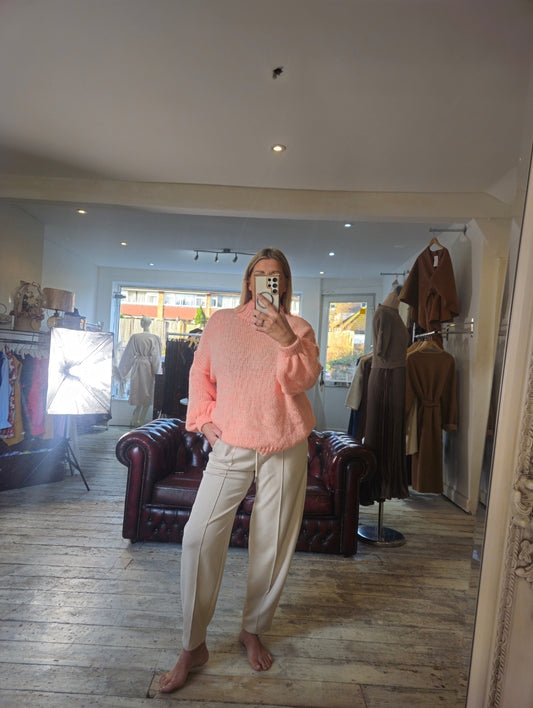 Hudson Elasticated waist exposed seam jogger in beige