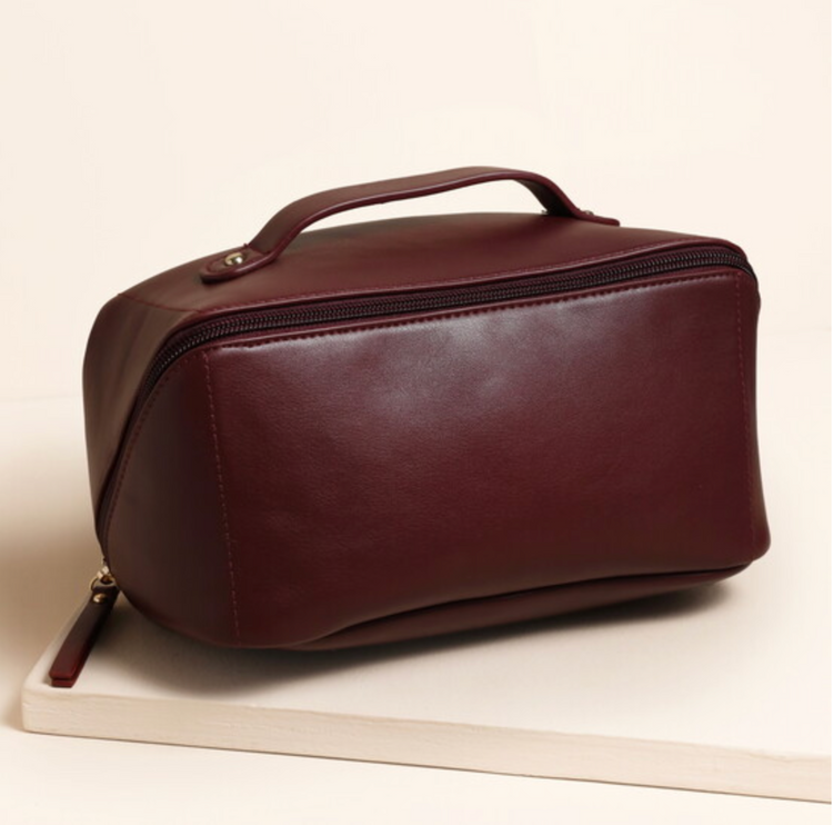 BURGUNDY OPEN FLAT RECTANGULAR MAKEUP BAG