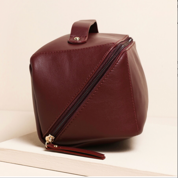 BURGUNDY OPEN FLAT RECTANGULAR MAKEUP BAG
