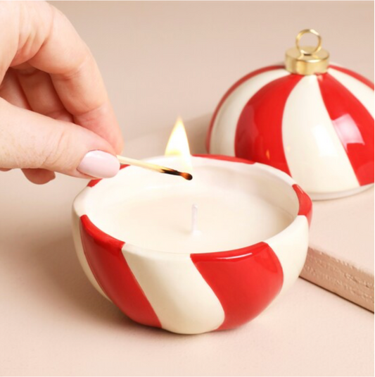 CANDY CANE STRIPE CINNAMON BAUBLE CANDLE