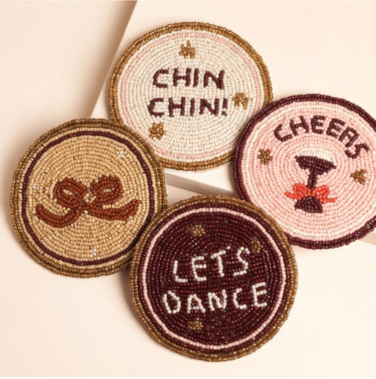 SET OF 4 BEADED FESTIVE PARTY COASTERS