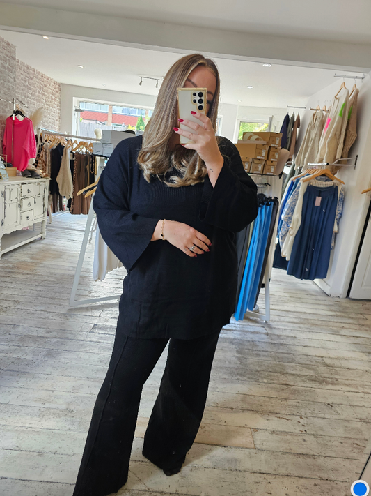 Tabitha round neck two piece set in black