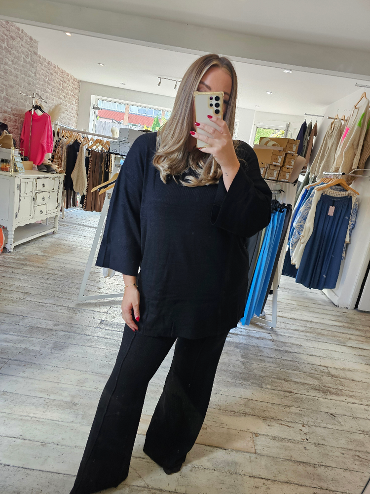 Tabitha round neck two piece set in black