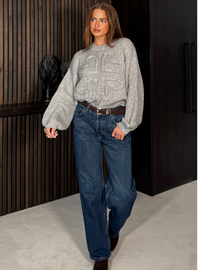 Layla Heart Knit Jumper in Grey