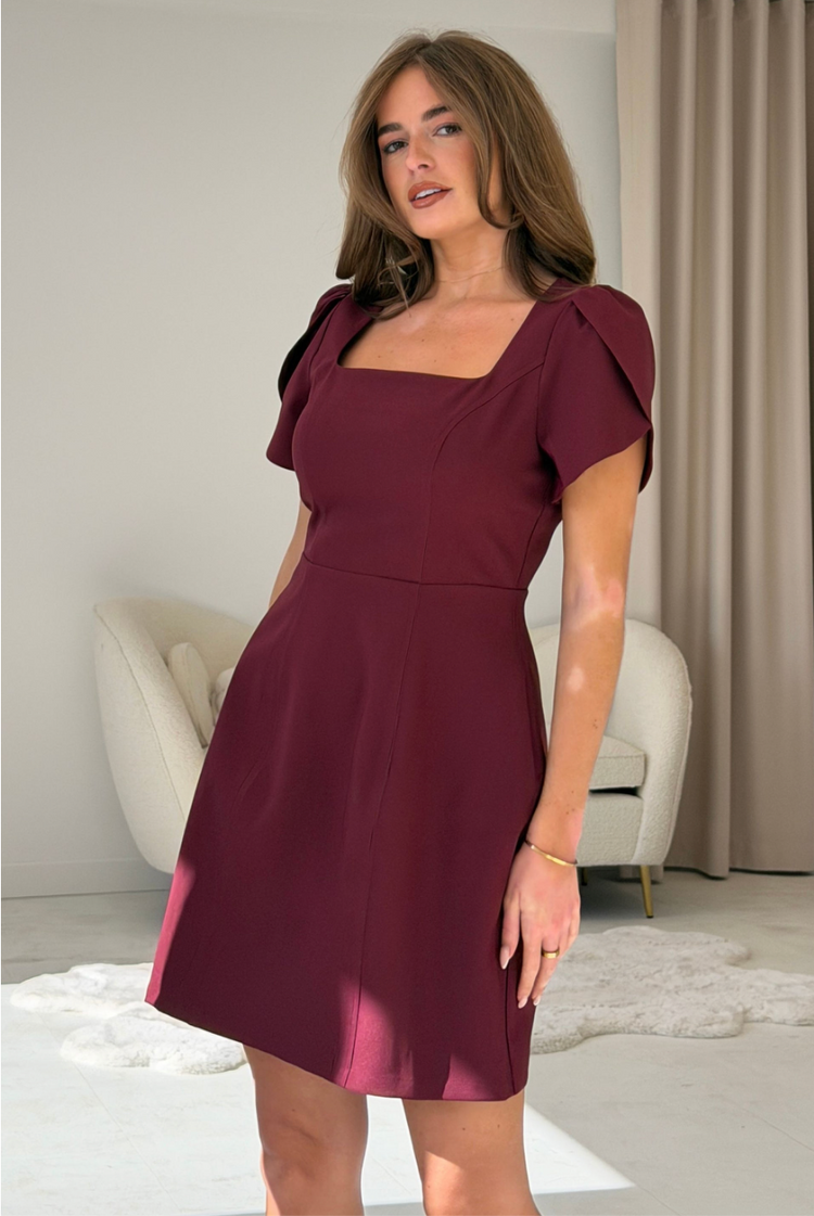 Reeve Square Neck Mini Dress in Wine