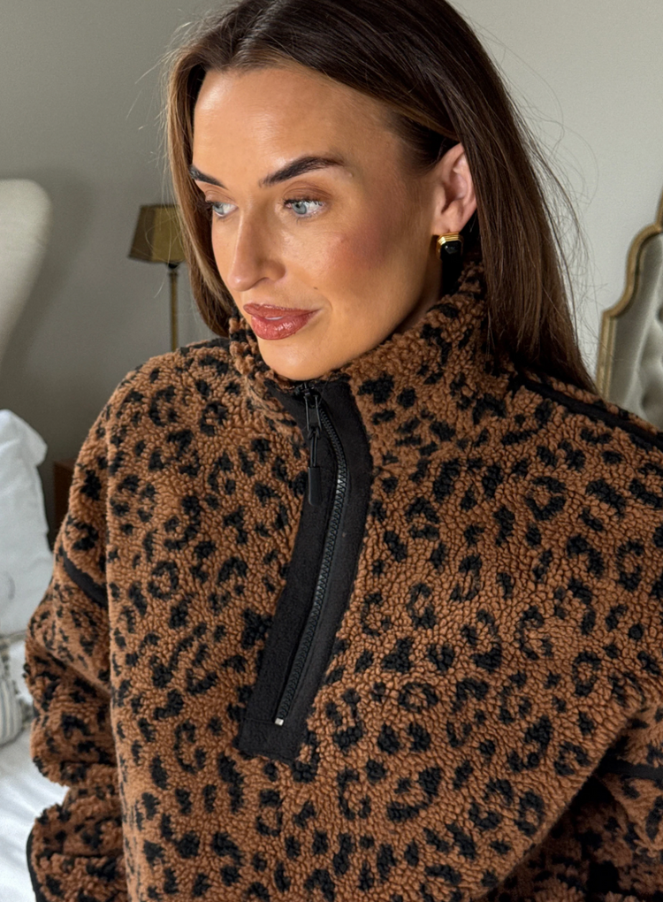Lulu Contrast Binding 1/4 Zip Fleece animal print