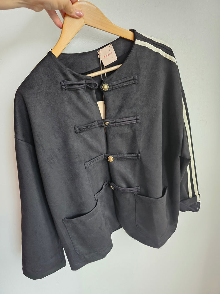 Stripe detail suede effect jacket in Tan