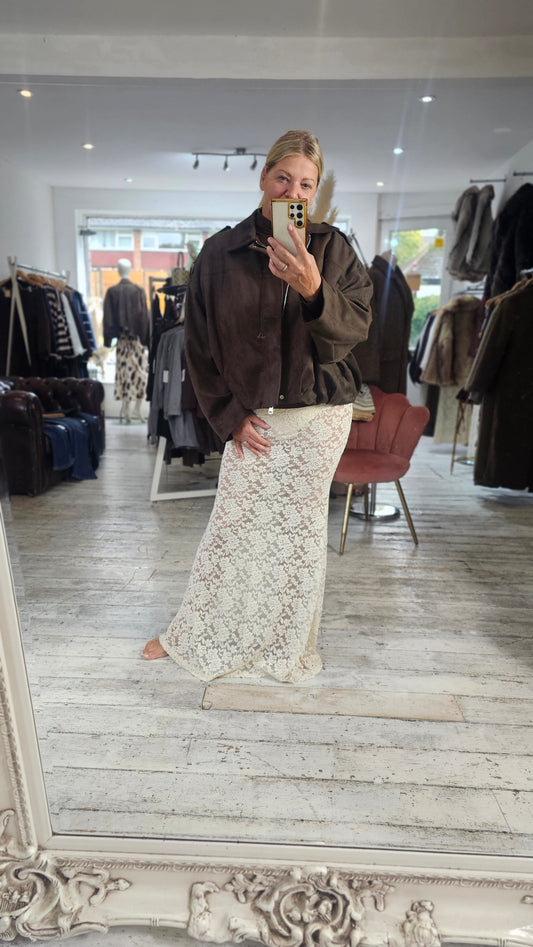 Maya Sheer Floral Lace Maxi Skirt in cream