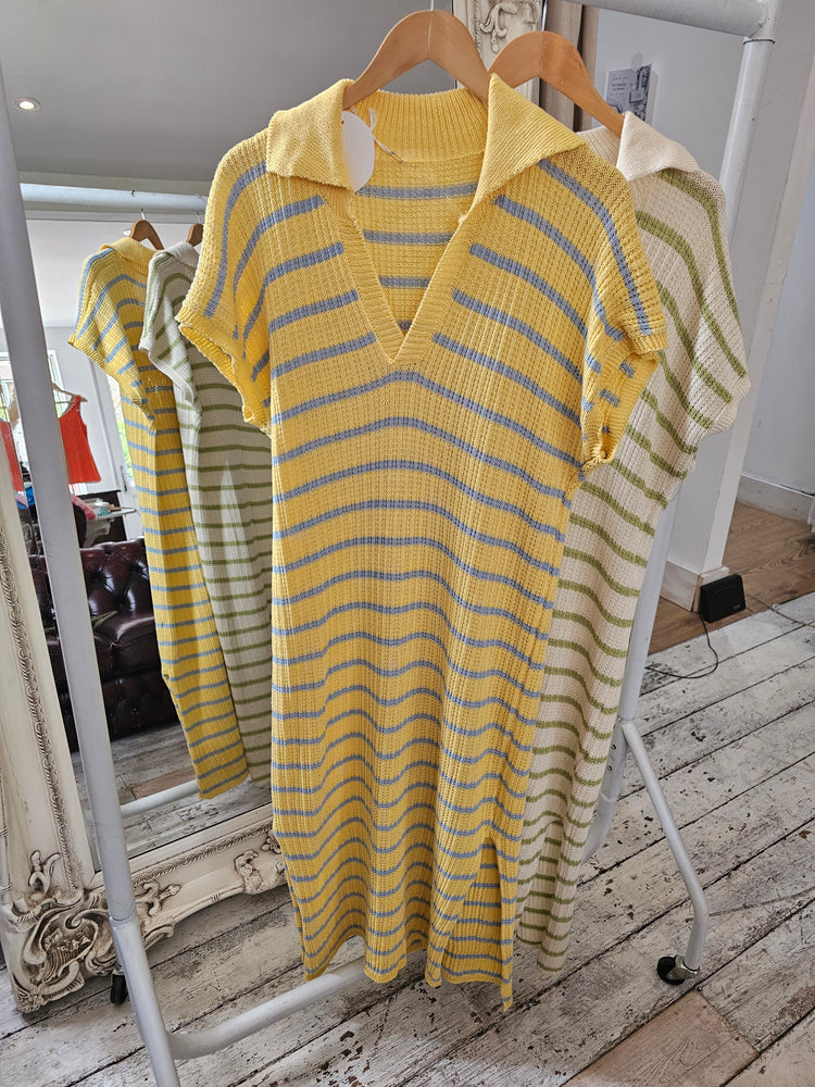 Cleo collared knitted midi dress in lemon