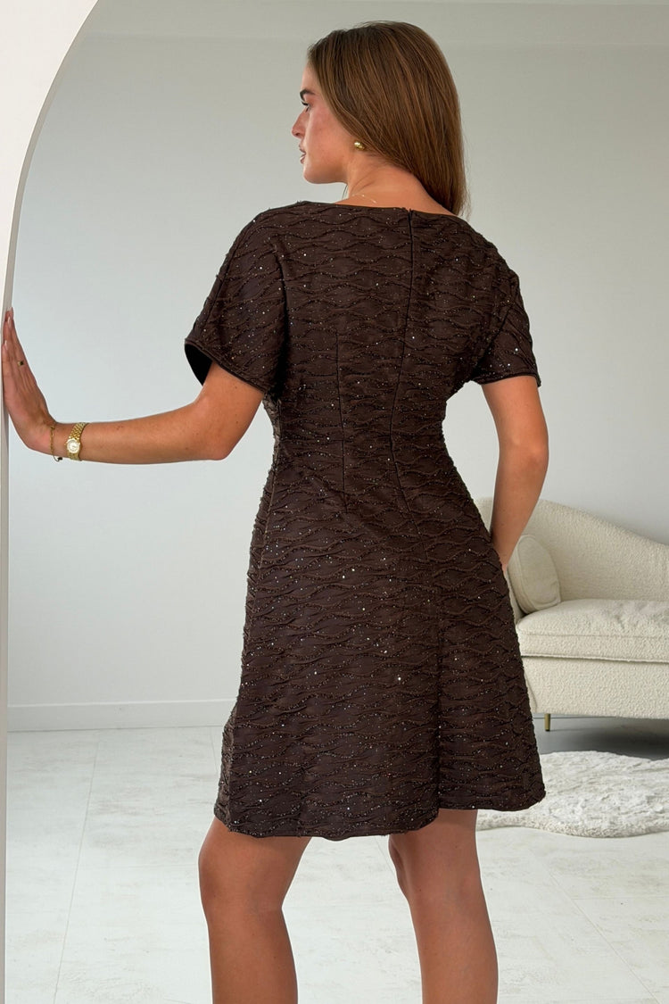 Belamy Textured Mini Dress in chocolate