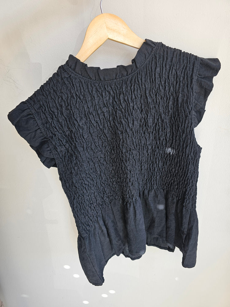 Sydney Peplum Shirred Top in black
