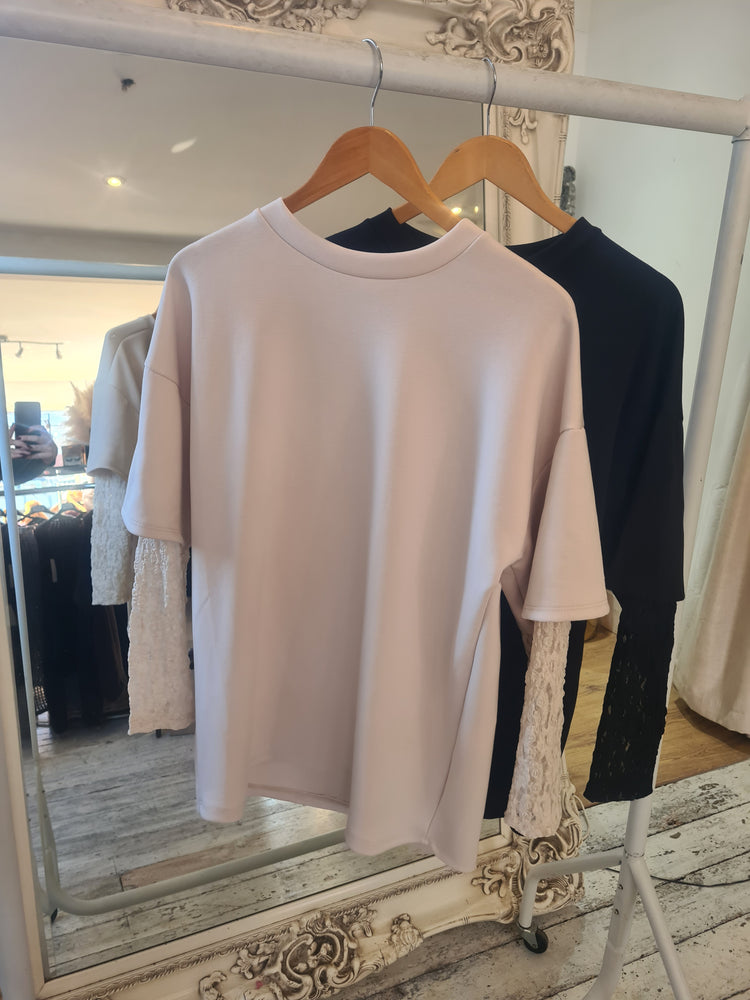 Elle Lace Sleeve Top in light beige