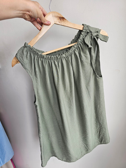 Florence cotton tie shoulder top in khaki