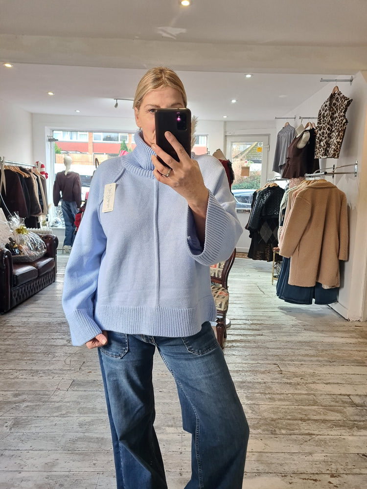 TILLY  ROLL NECK RAGLAN SLEEVE JUMPER IN POWDER BLUE