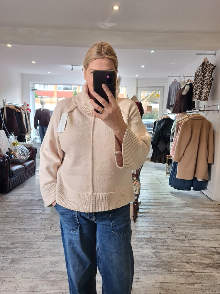 TILLY  ROLL NECK RAGLAN SLEEVE JUMPER IN beige
