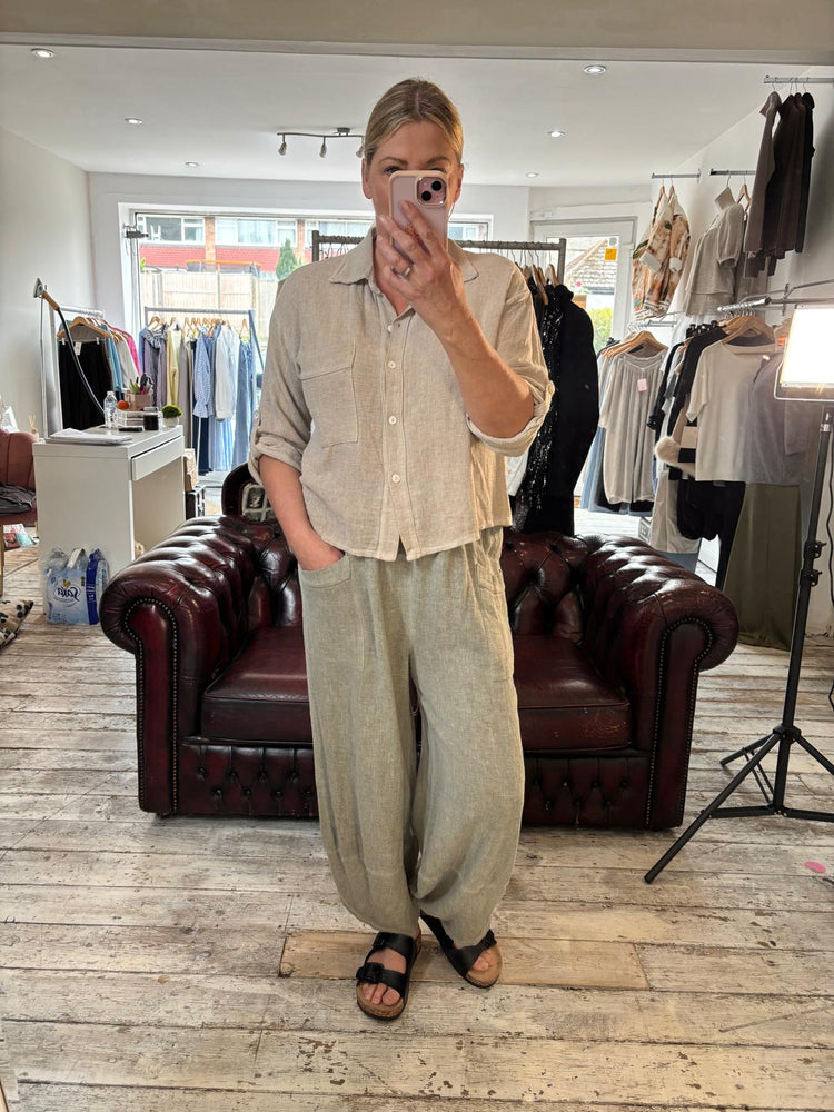 Olive Linen Blend Front Pocket Trouser in KHAKI