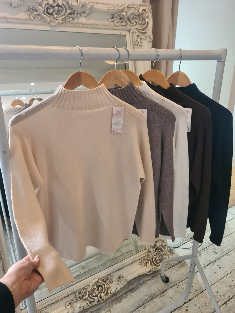 Isabelle RIBBED HIGHNECK PLAIN JUMPER IN beige