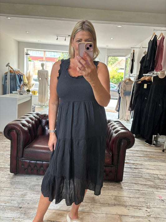 Freya Cotton Layered Dress in black
