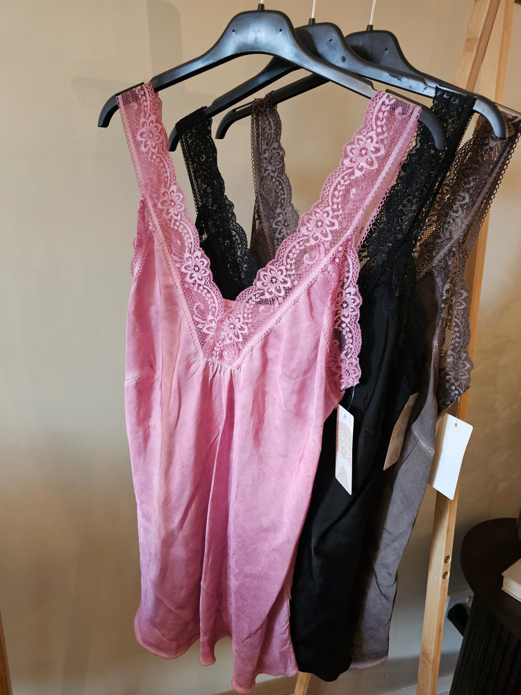 Blair lace strap satin vest in pink