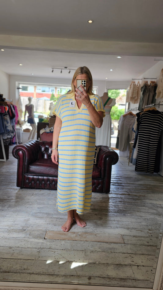 Cleo collared knitted midi dress in lemon