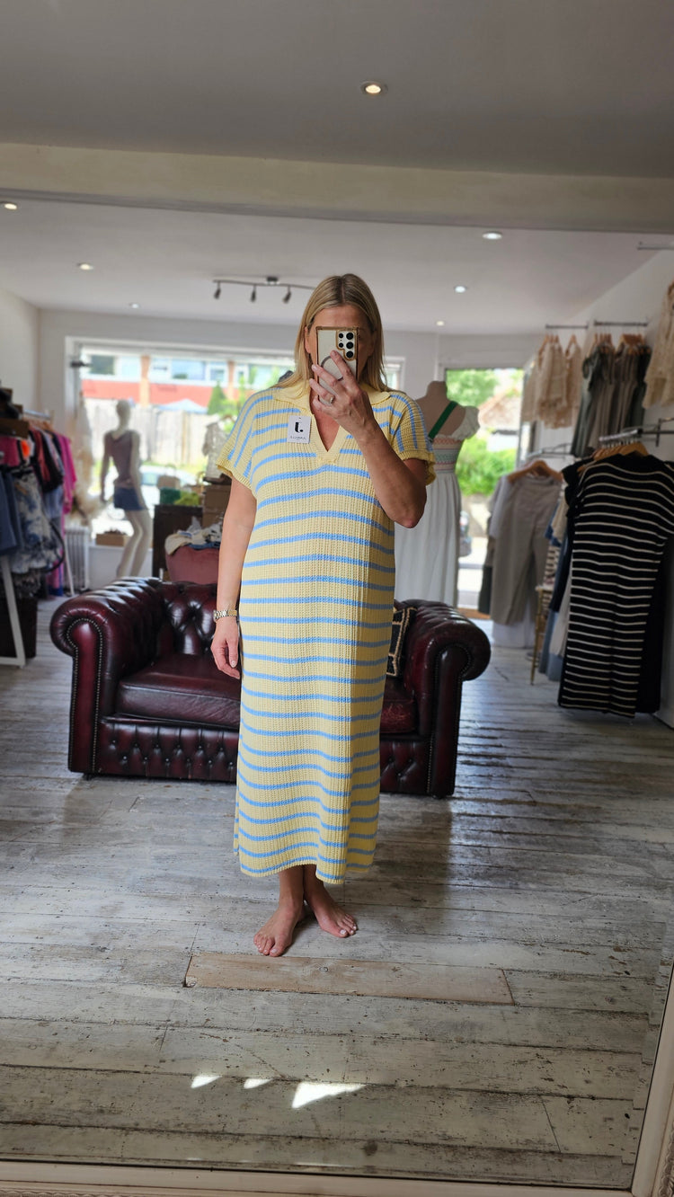 Cleo collared knitted midi dress in lemon