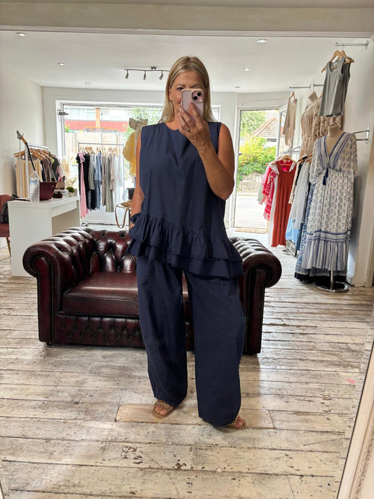 Bonnie cotton frill bottom top in navy