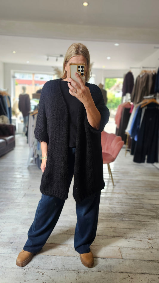 Connie loose knit half sleeve cardigan  in black