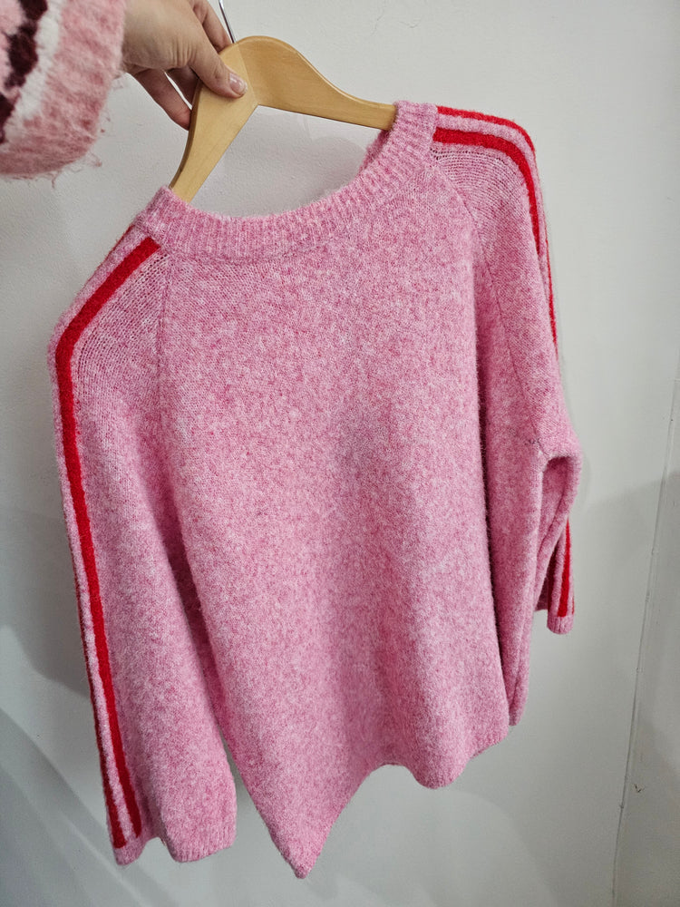 Celine stripe detail knit jumper in candy pink