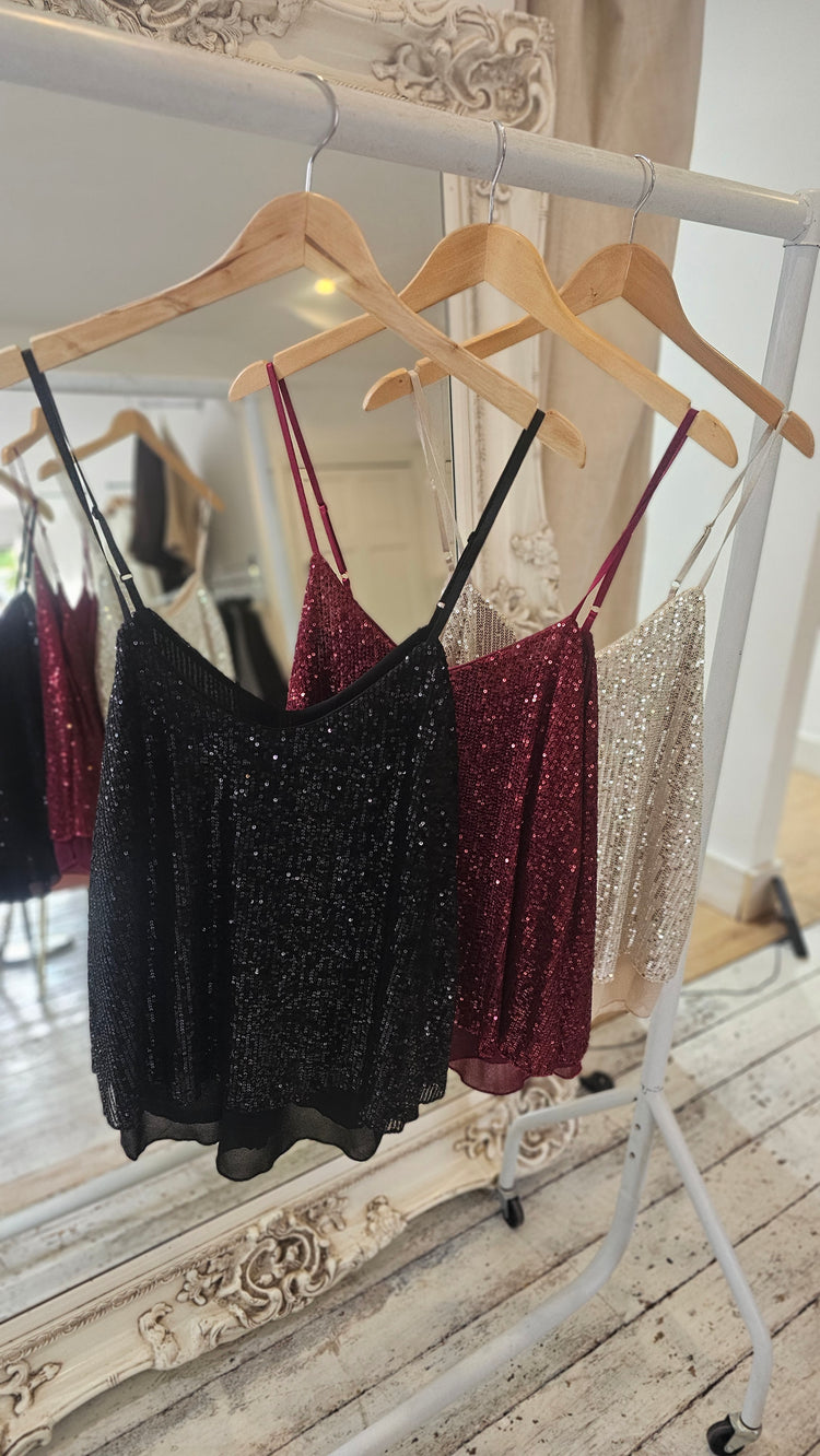 Sequin Cami in black