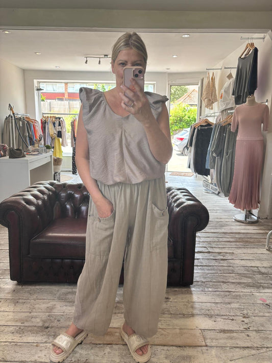 Freya tie back puff sleeve top in mocha