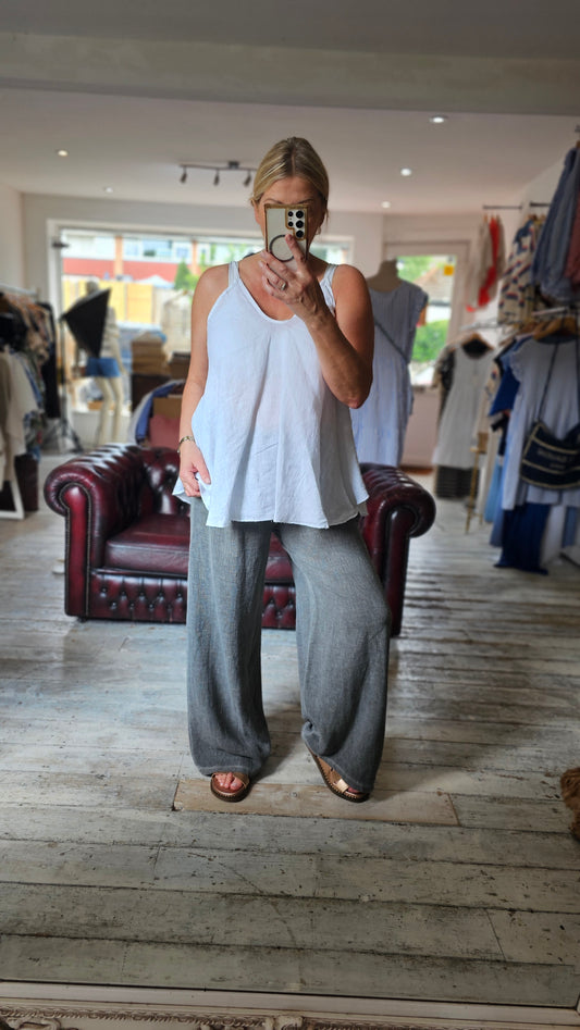 Luna Two pocket linen blend trousers in Dark Grey