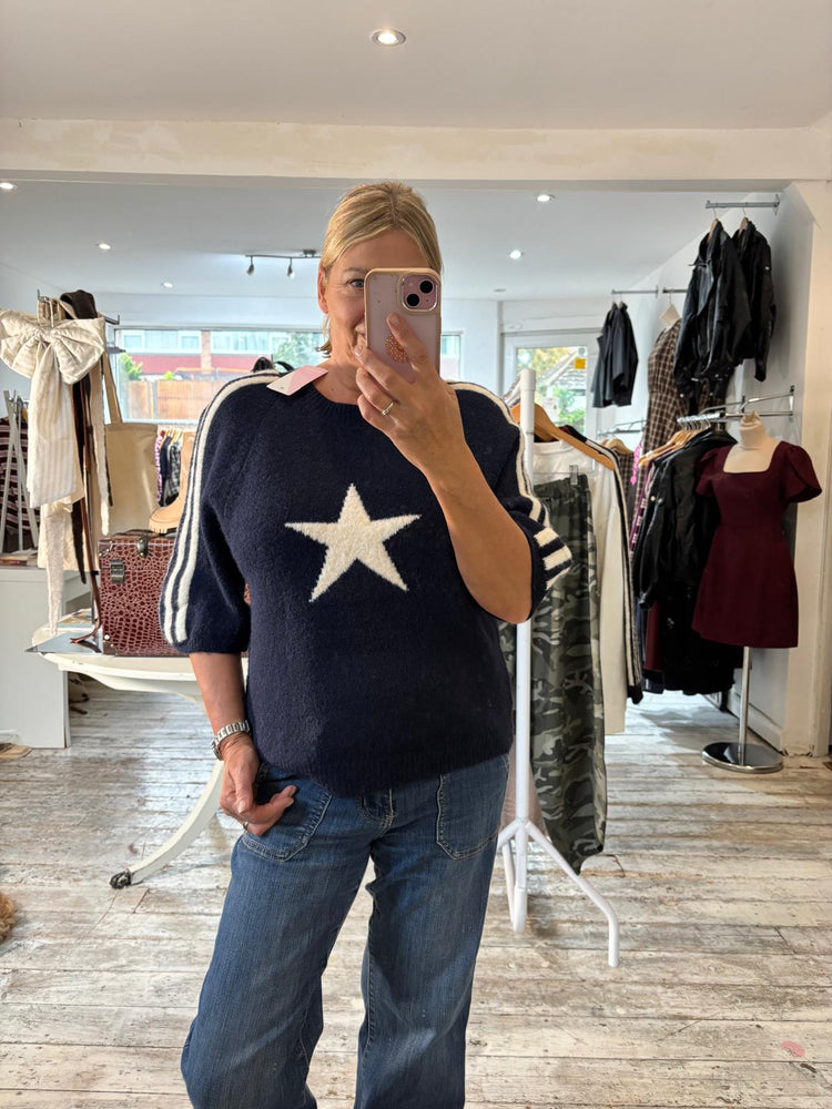PIPER STAR STRIPED SHORT SLEEVE JUMPER IN NAVY